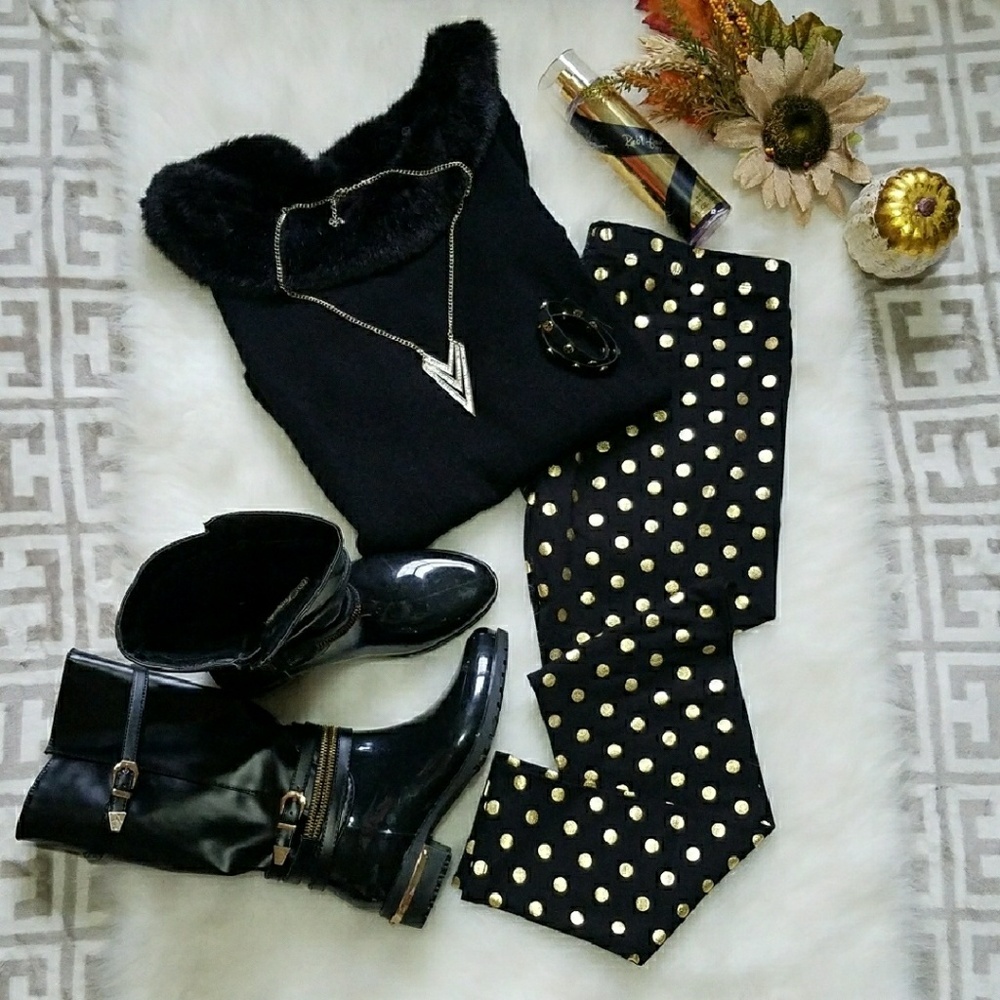 Black and Gold Polka Dot Leggings